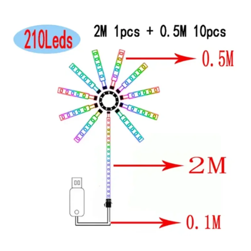 2024 LED Fireworks Light LED Garland RGB Neon String Light Bluetooth APP Control Music Sync Bedroom Wedding Decor Fairy Lights