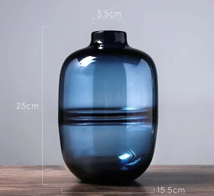 Minimalist Blue Black Glass Vase Home Living Room Nordic Restaurant Flower Arrangement Transparent Flower Decoration Ornaments