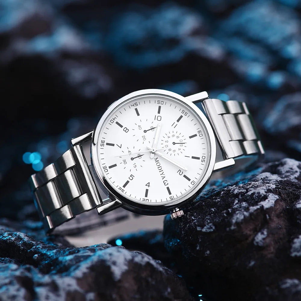 Casual Round Dial Watch Stainless Steel Quartz Wristwatches Watch for Men Business Wrist Watches Luxury Clock Relogio Feminino