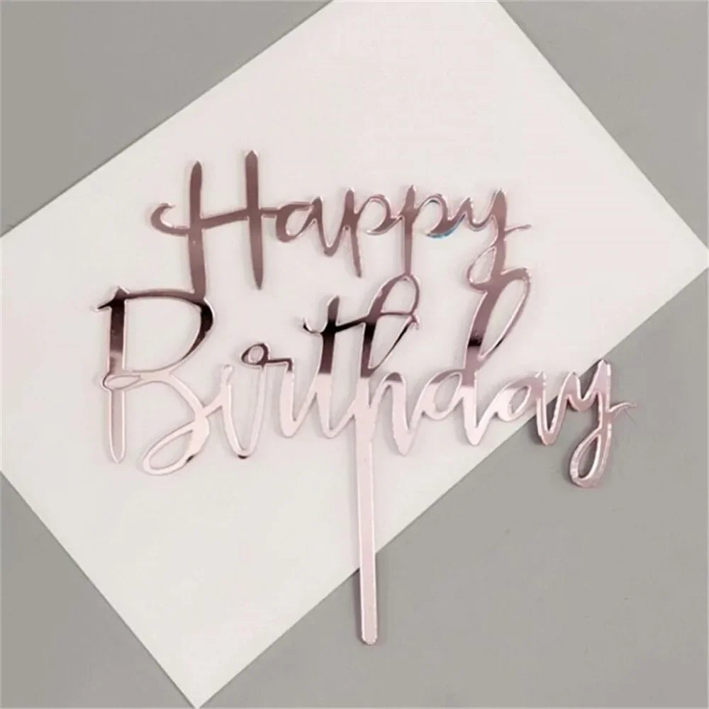 Rose Gold Happy Birthday Cake Topper Acrylic Letter Cupcake Topper for Boys Birthday Party Cup Cake Toppers Decorating Supplies