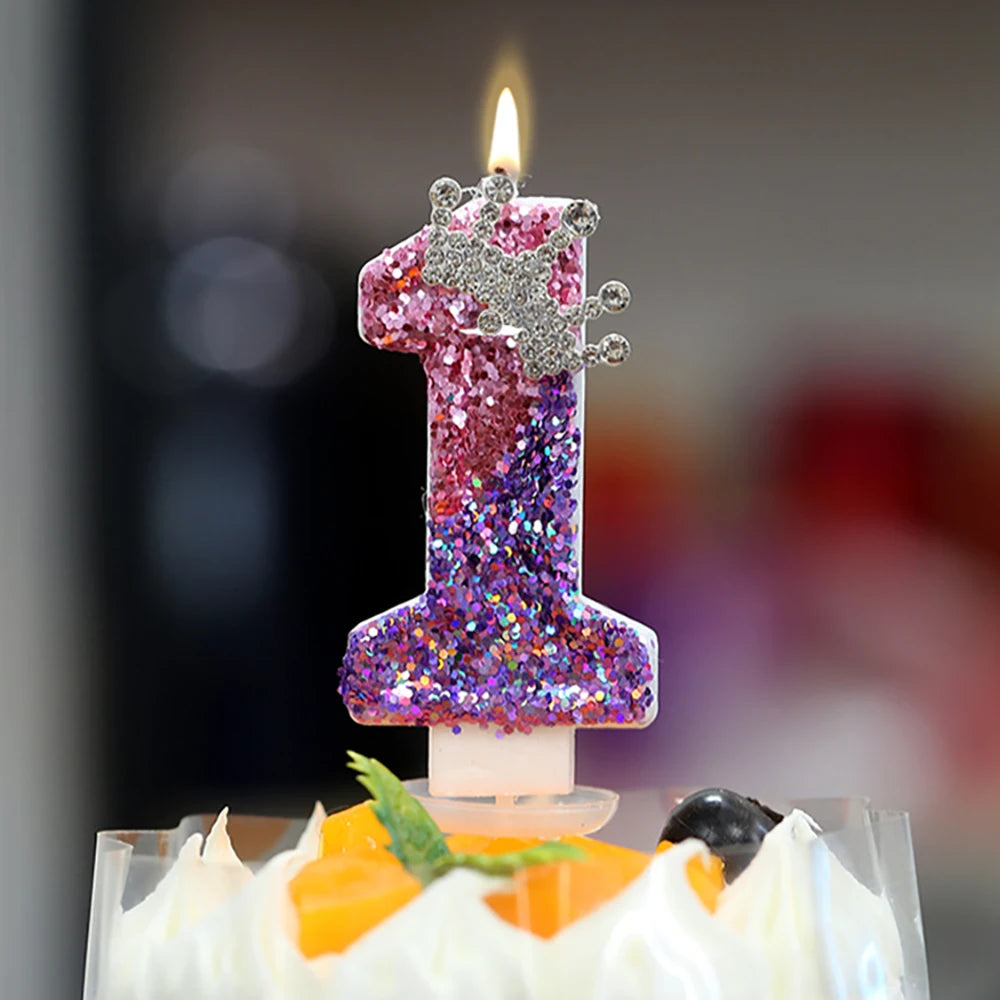 Number 8 Candles Cake Decoration for Girl's Birthday Candles Glitter Princess Crown Number Candle Happy Birthday Party Supplies