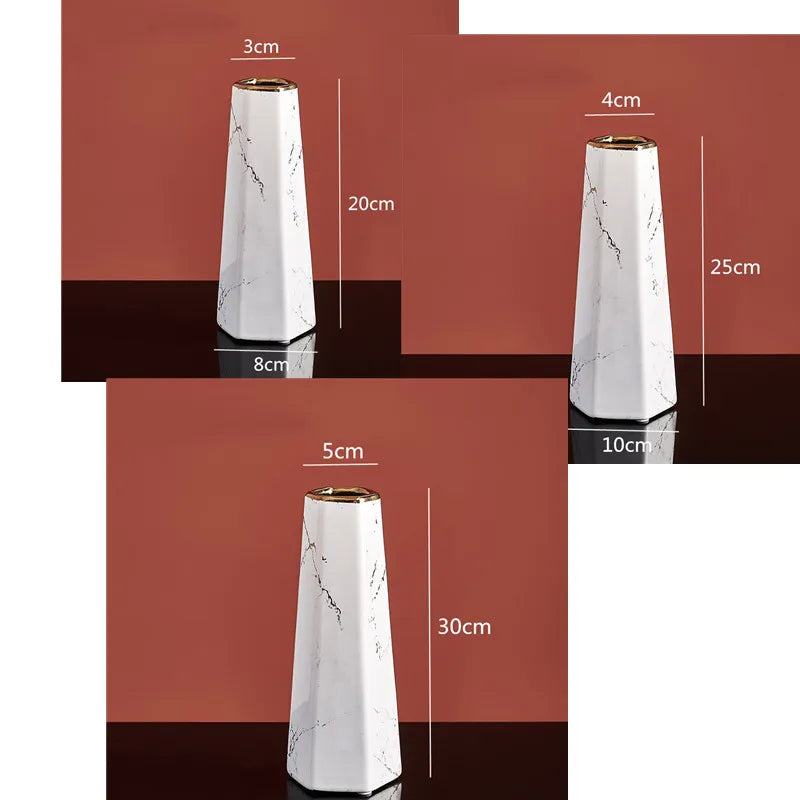 Marbling Ceramics Desktop Vase Hexagon Flower Arrangement Decoration Hydroponic Vases Three-piece Suit Ornaments