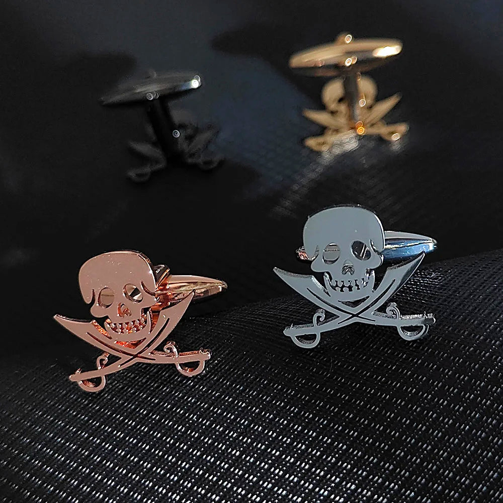 Cufflinks for Mens Luxurious Stainless Steel Jewelry Personality Double Knife Skeleton Man Shirt Cuff Link Button Gifts One Pair