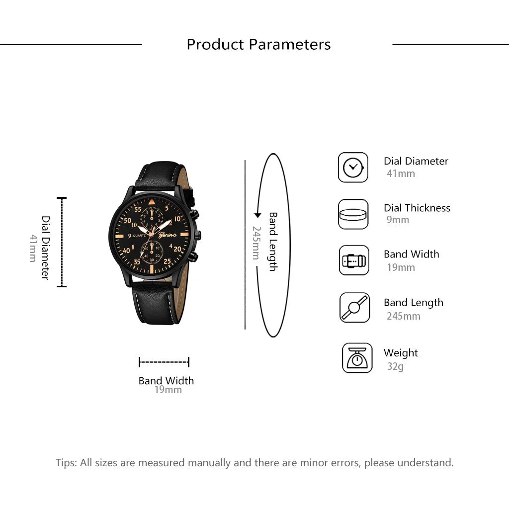 Kegllect Men Watch Set with Bracelet Casual Leather Band Quartz Clocks- Elegant For Gift & Perfect Watch For Boys
