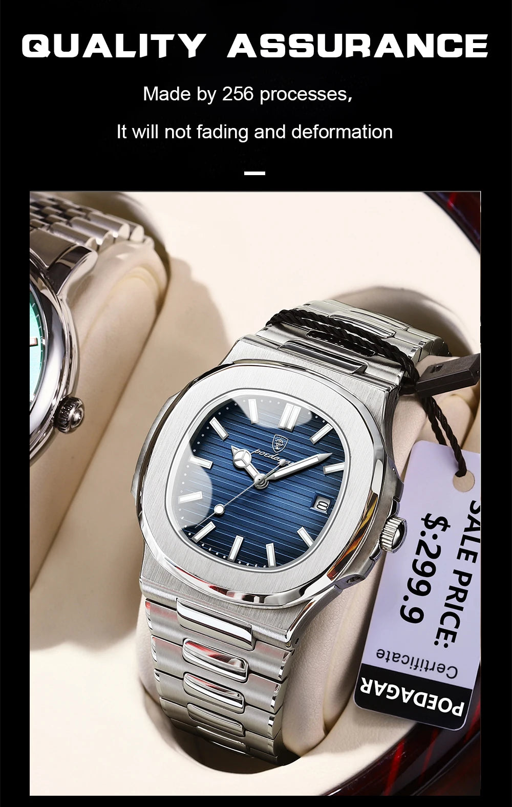 2023 New POEDAGAR Luxury Watch Business Waterproof Male Luminous Stylish Stainless Steel Square Quartz Men Watch Premium Quality