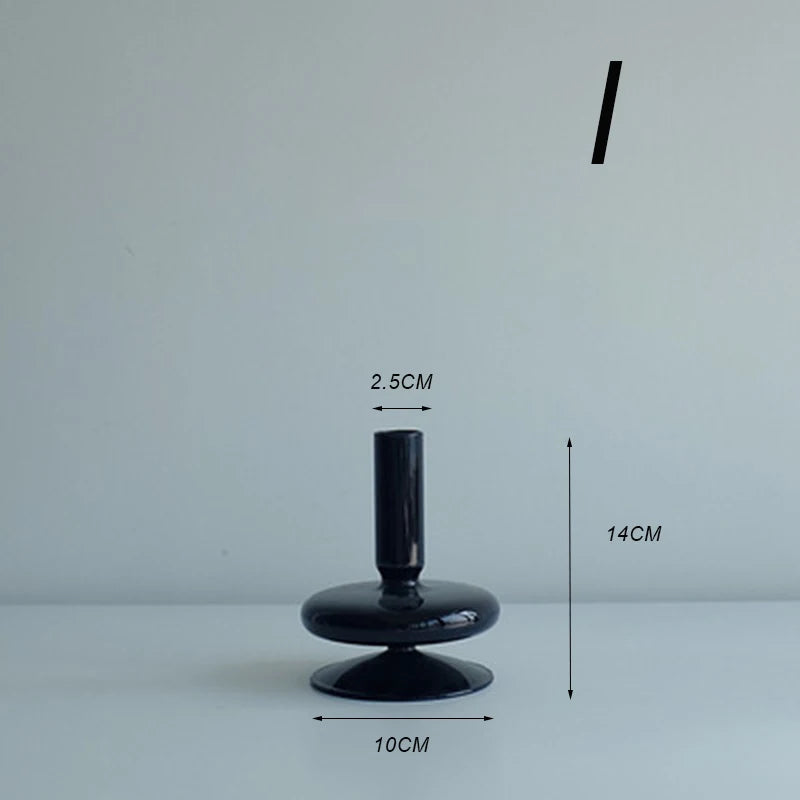 Creative Glass Hydroponic vase black candlestick glass candle stand Nordic Desktop Floral Arrangements Home Decoration Art