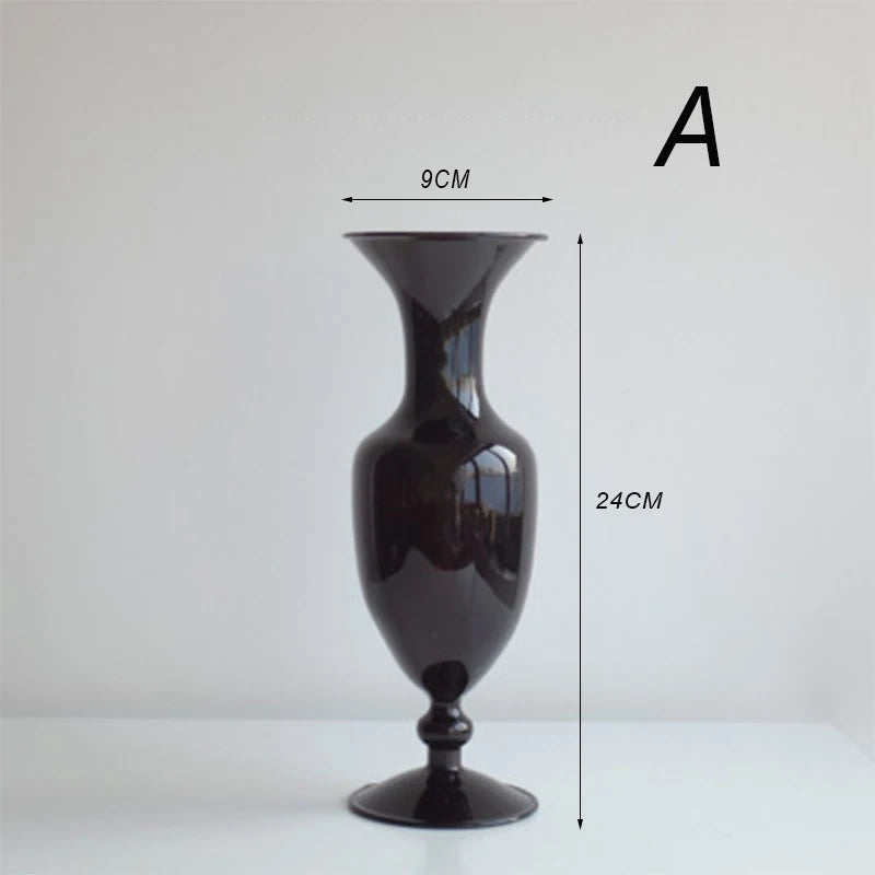 Creative Glass Hydroponic vase black candlestick glass candle stand Nordic Desktop Floral Arrangements Home Decoration Art
