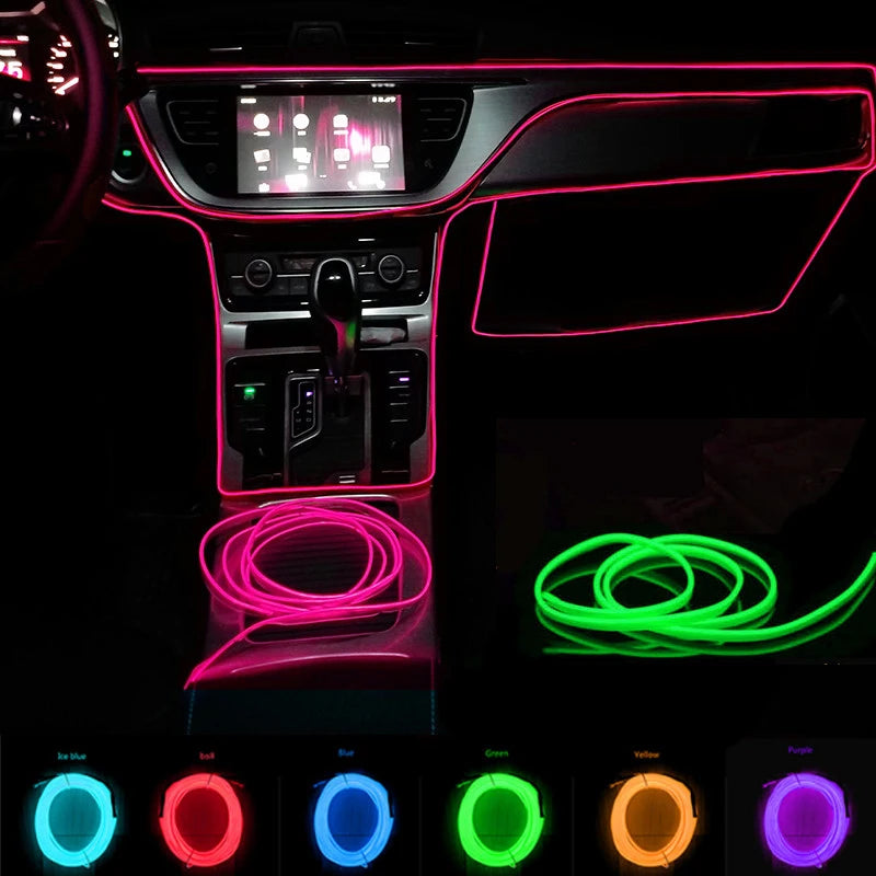 5m Car Interior Accessories Atmosphere Lamp Cold Light Line With USB DIY Decorative Dashboard Console Auto LED Ambient Lights