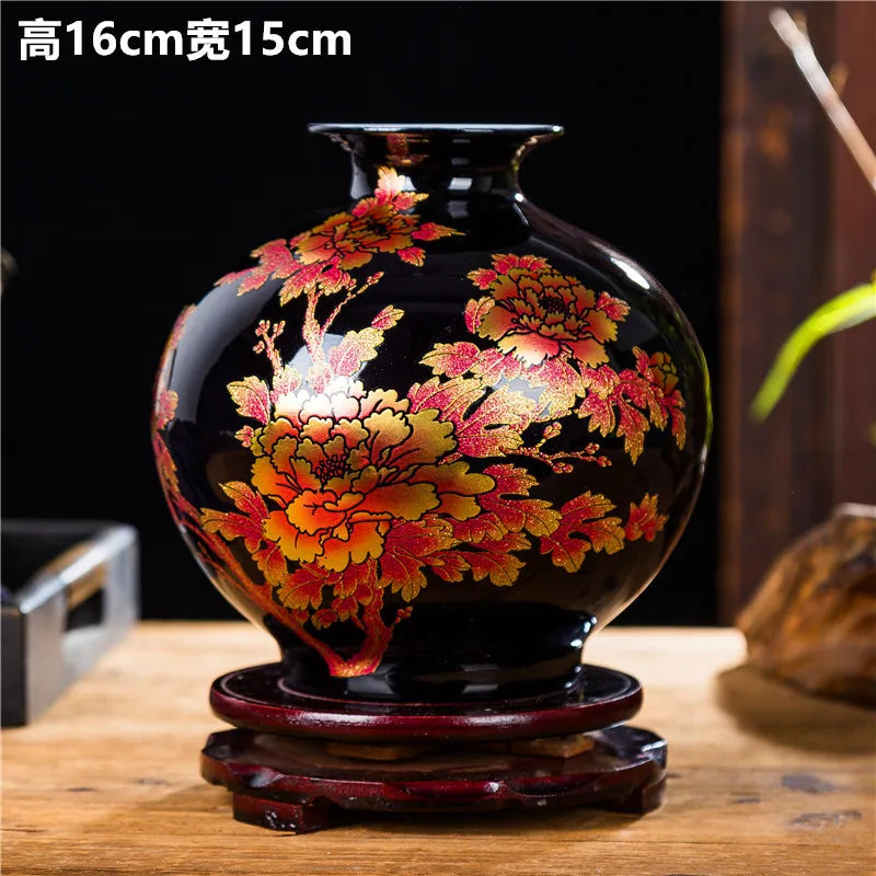 Chinese Style ceramics Vase Jingdezhen Black Porcelain Crystal Glaze Flower Vase Home decoration accessories Handmade Vases