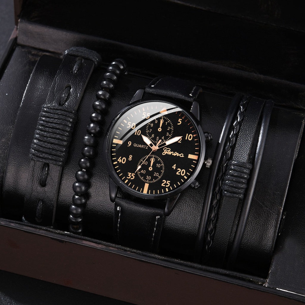 Kegllect Men Watch Set with Bracelet Casual Leather Band Quartz Clocks- Elegant For Gift & Perfect Watch For Boys