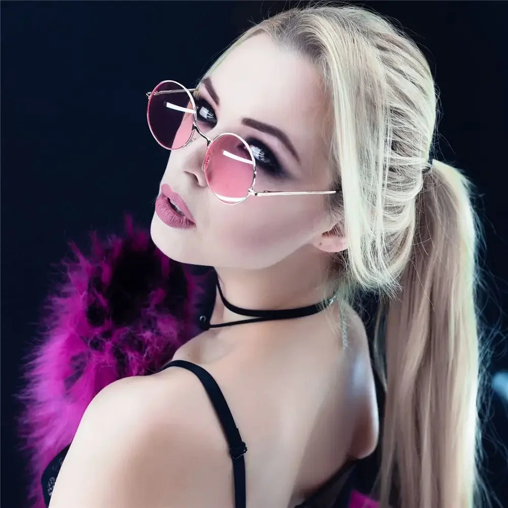 Fashion Retro Round Hippie Sunglasses for Women Men Trendy Punk Disco Party Glasses Circle Metal UV Protection Sunglasses