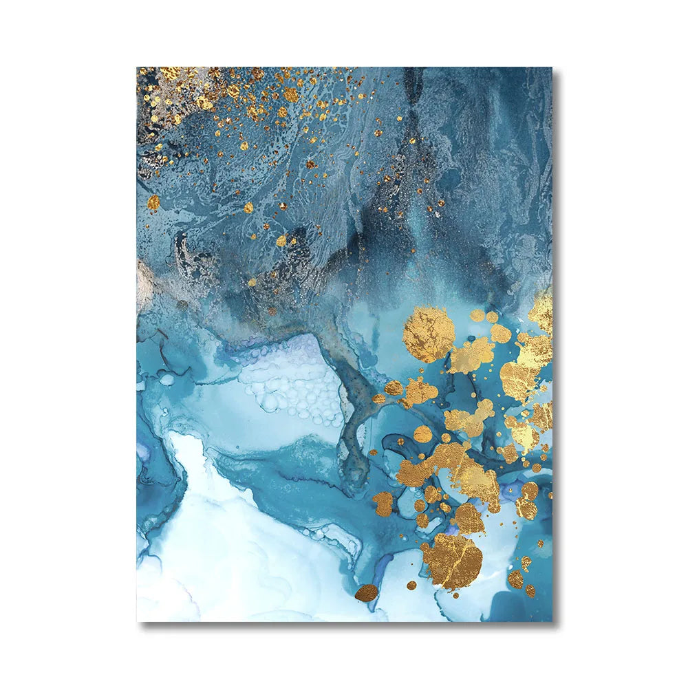 Blue Prints Abstract River Gold Texture Wall Art Canvas Painting Posters and Prints for Living Room Home Decoration