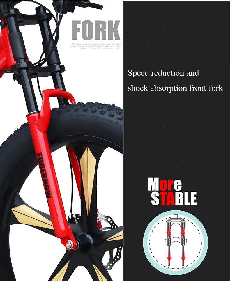 Snow Bike 24/26 Inch 21/24/27/30 Speed Spoke Wheel Mountain Bicycle 4.0 Fat Tires Hanging Type Disc Brake Beach Off Road