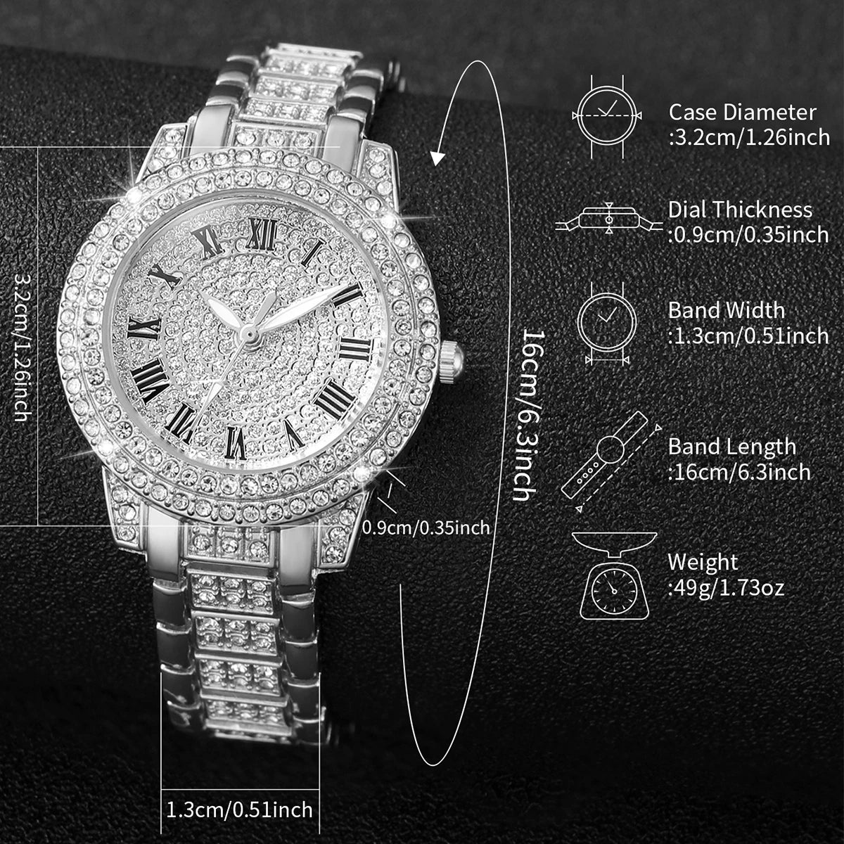 2pcs/set Women Stainless Steel Band Diamond Quartz Watch and Bracelet Set-Non Fadable & Best Selling Product