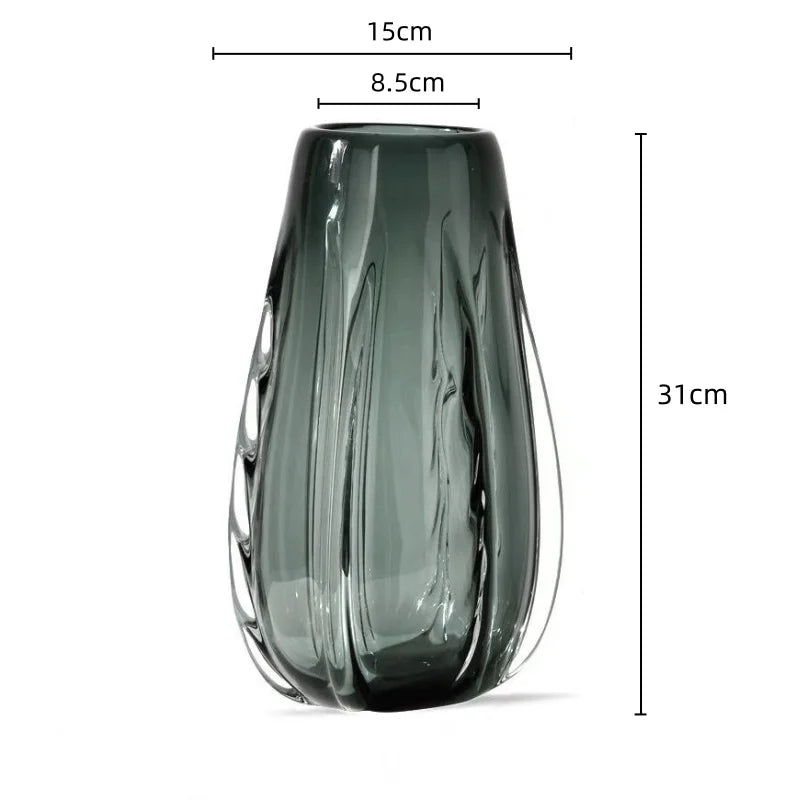 Green Glass Vase Transparent Thick Crystal Flower Arrangement Accessories Terrarium Pot Home Decoration