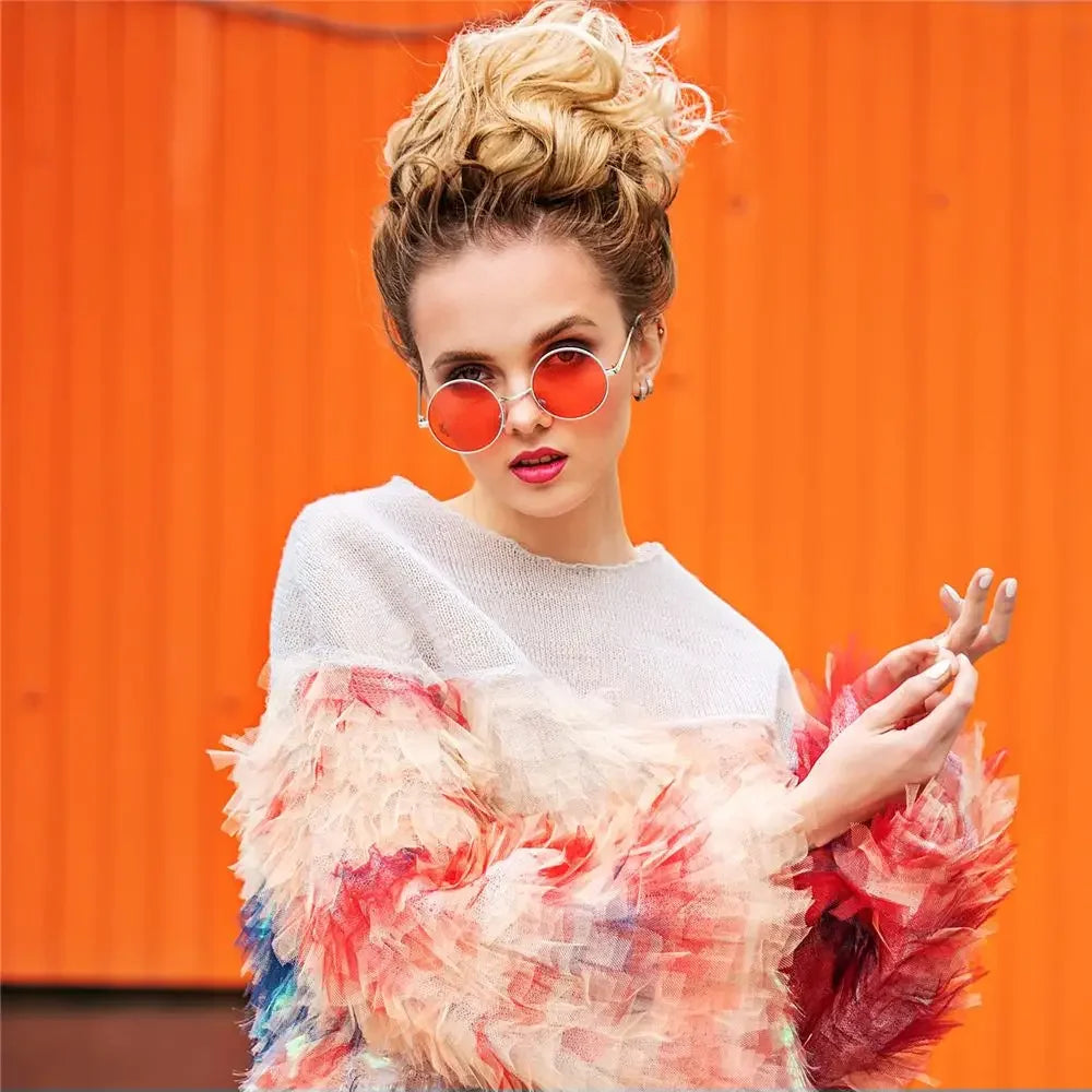 Fashion Retro Round Hippie Sunglasses for Women Men Trendy Punk Disco Party Glasses Circle Metal UV Protection Sunglasses