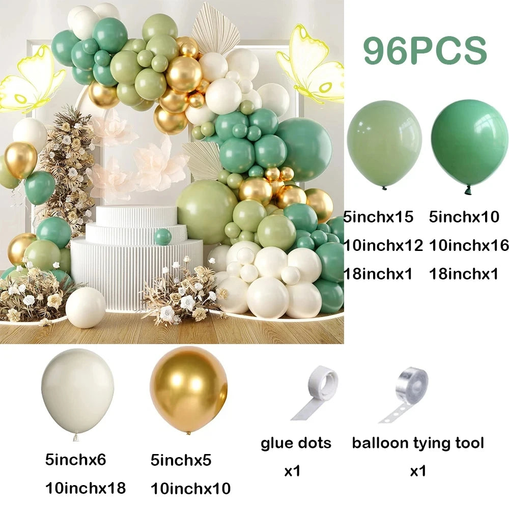139Pcs Avocado Sage Green Balloons Arch Sand White Gold Balloon Garland Kit Jungle Safari Decor Baby Shower Birthday Party Decor