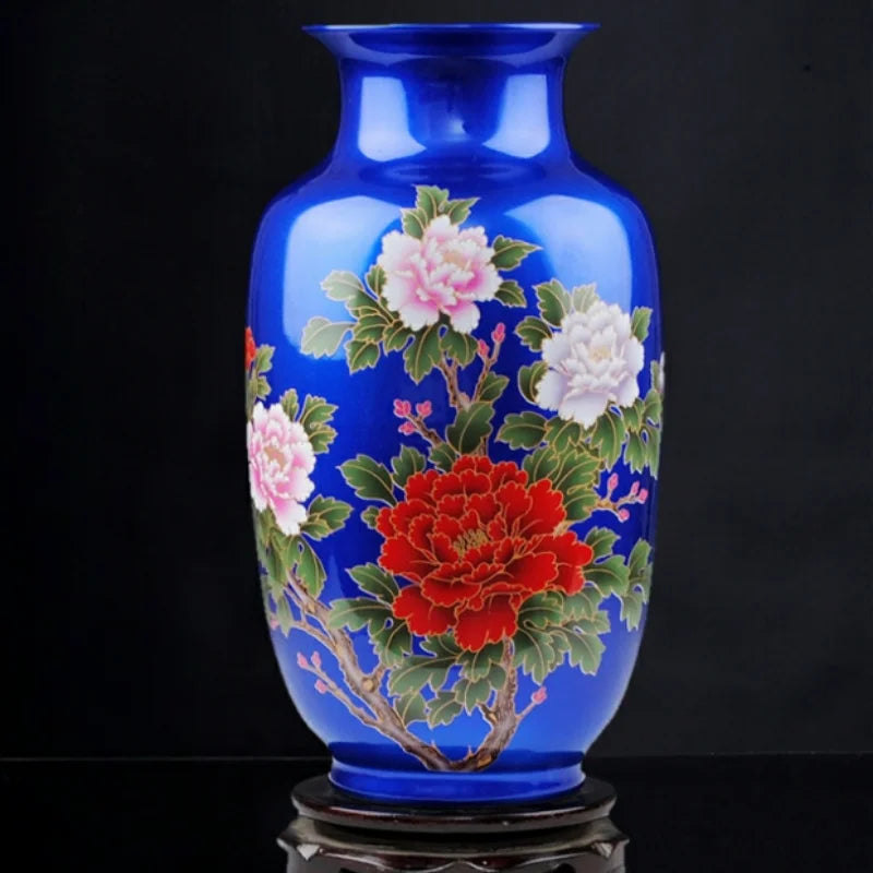 Jingdezhen Black Porcelain Flower Vase Crystal Glaze Handmade Shining Rose Vases Chinese Style Home Decor