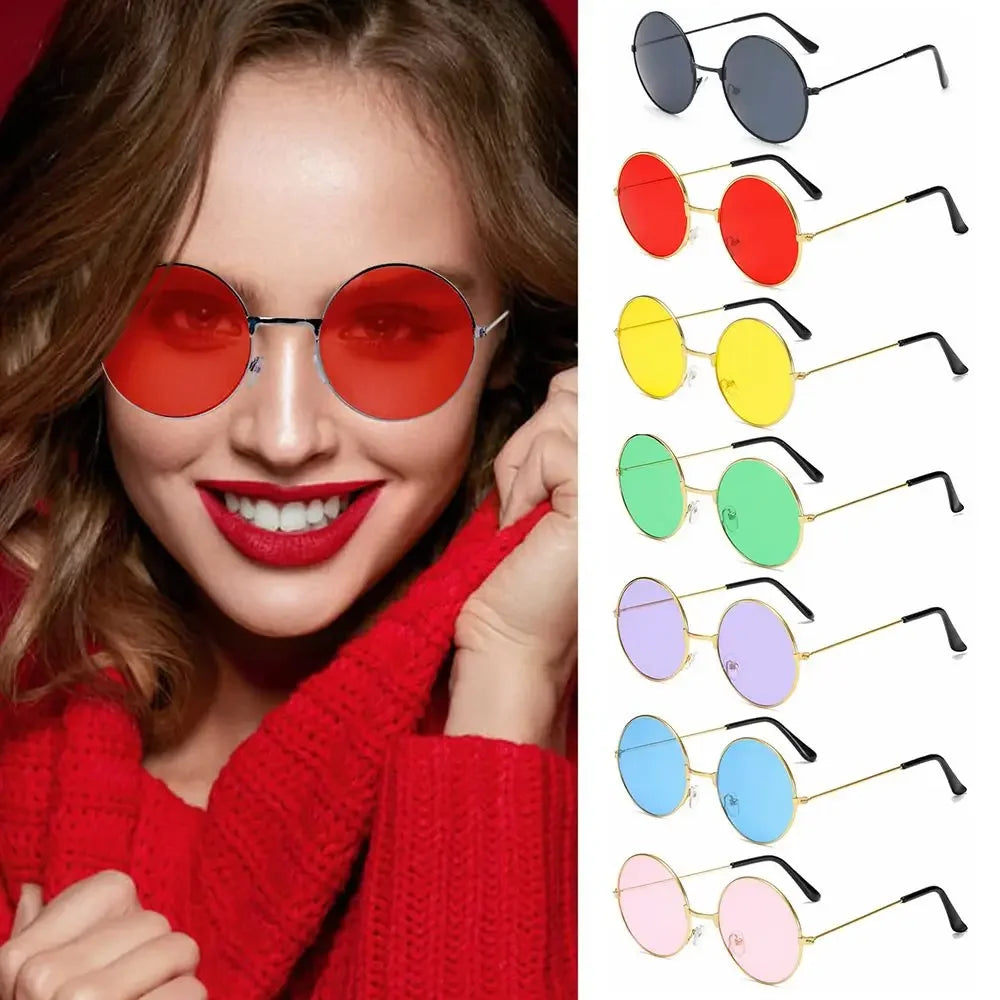 Fashion Retro Round Hippie Sunglasses for Women Men Trendy Punk Disco Party Glasses Circle Metal UV Protection Sunglasses
