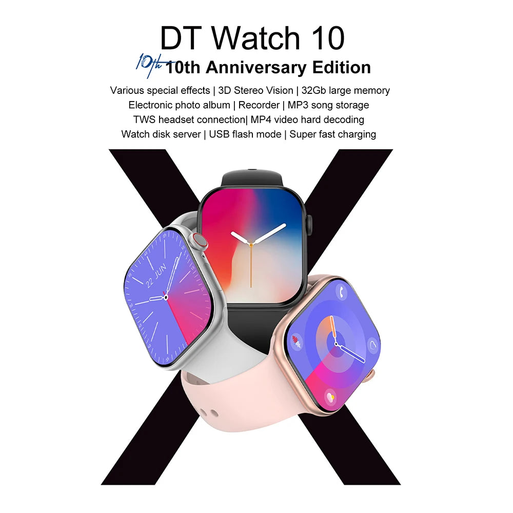 DT Smart Watch X 10th AMOLED Men Women Sport Watch USB Mode Photo Album Local Music NFC Compass Smartwatch for Android IOS 2024