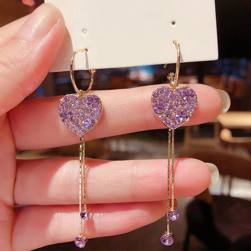 Exquisite Heart Shaped Zircon Earrings For Women Girls Luxury Long Tassel Ear Line Dangle Earring Wedding Party Jewelry Gifts