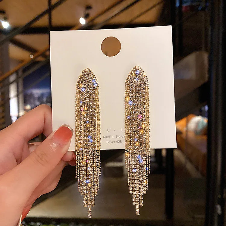 Korean Fashion Emerald Crystal Dangle Earrings for Women Trendy Gold Color Hollow Stud Earring Birthday Gifts Pendientes Mujer