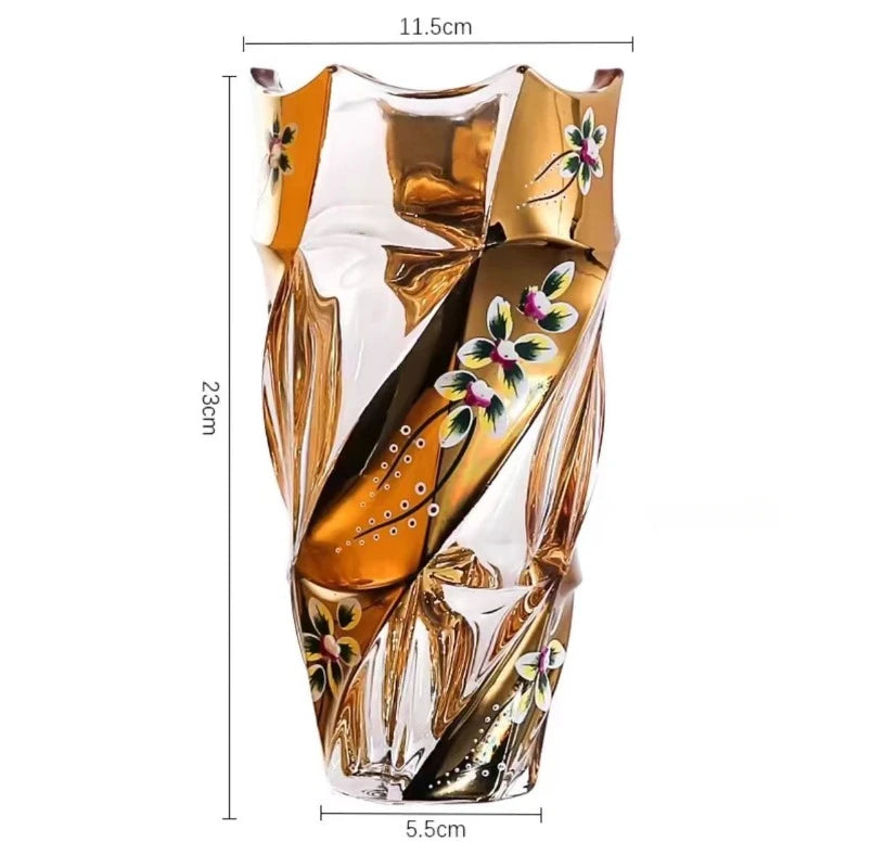 Crystal Glass Vase Gold Painted Enamel European Style Decoration Housewarming Gift
