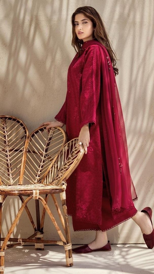 Red Casual Kameez Shalwar  Simple Everyday Wear for Women