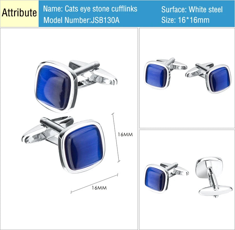 SAVOYSHI Luxury Blue Opal Stone Cufflinks for Mens women Shirt Accessories High Quality Square Cuffling Custom Jewelry Gift
