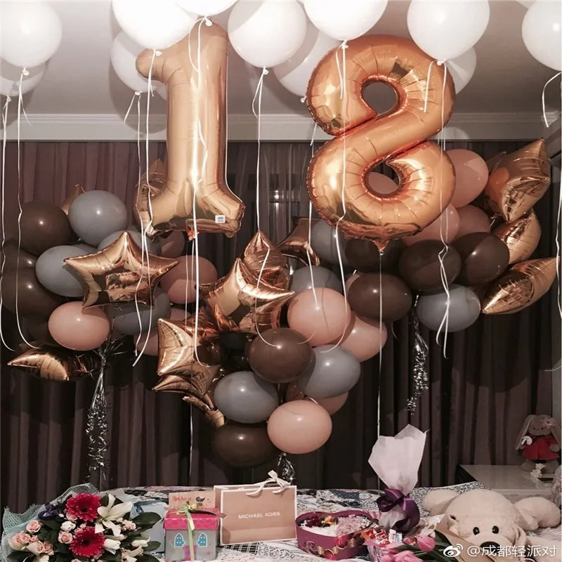 16 32 Inch Foil Number Balloons Wedding Happy Birthday Party Decorations Rose Gold Digital Globos Balloon Baby Shower Supplies