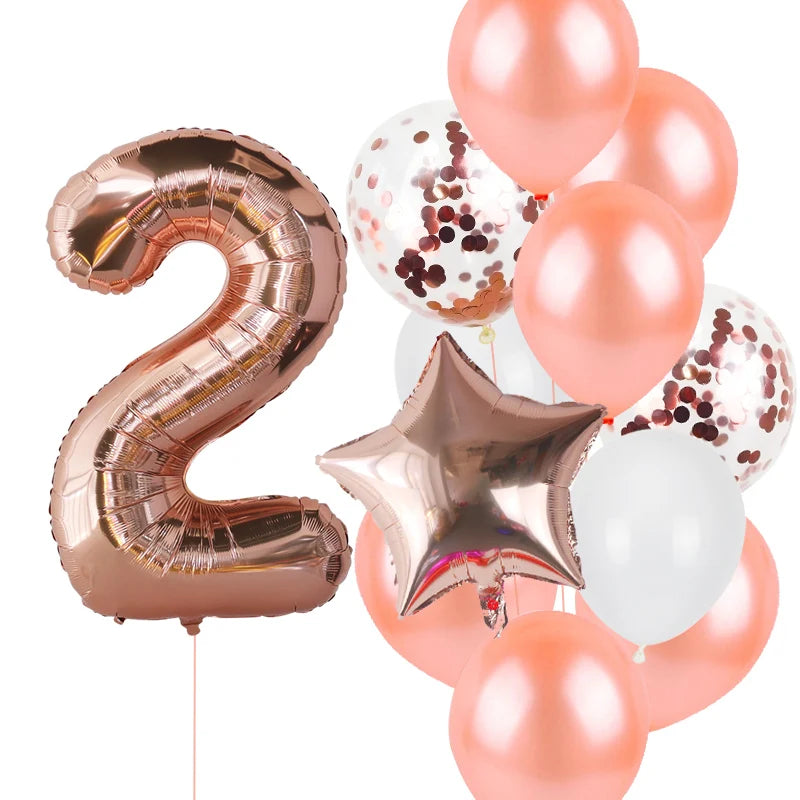 12pcs First Birthday Girl Boy Party Balloons Pink Number Baloon Birthday Decoration Kids 1 2 3 4 5 6 7 8 9 Years Party Supplies