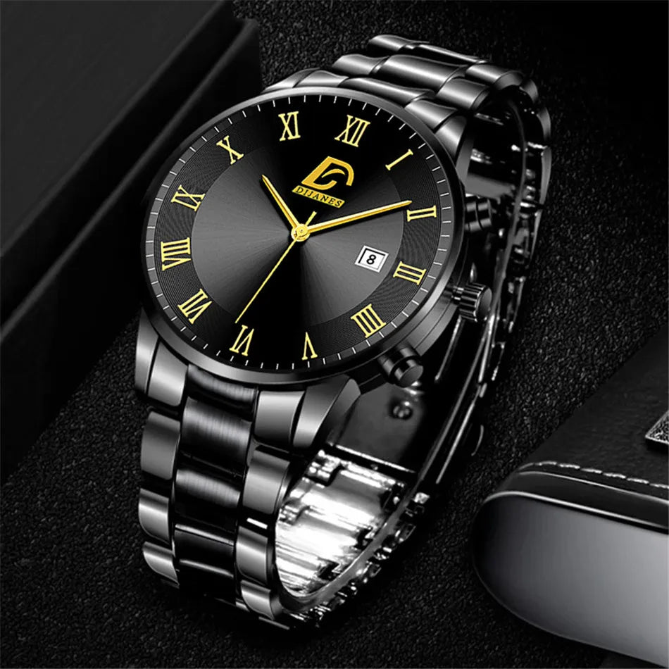 2023 Fashion Mens Gold Stainless Steel Watches Luxury Minimalist Quartz Wrist Watch Men Business Casual Watch relogio masculino