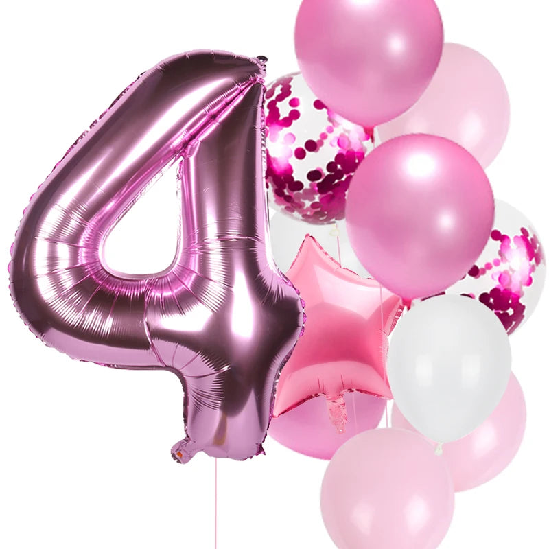 12pcs First Birthday Girl Boy Party Balloons Pink Number Baloon Birthday Decoration Kids 1 2 3 4 5 6 7 8 9 Years Party Supplies