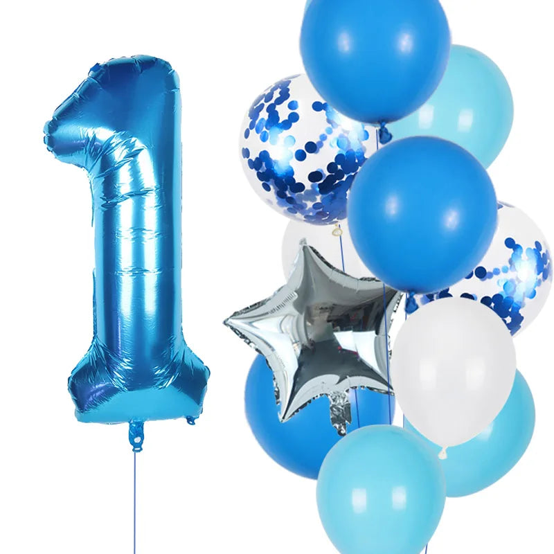 12pcs First Birthday Girl Boy Party Balloons Pink Number Baloon Birthday Decoration Kids 1 2 3 4 5 6 7 8 9 Years Party Supplies