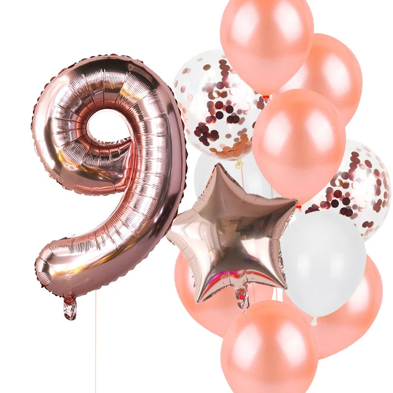 12pcs First Birthday Girl Boy Party Balloons Pink Number Baloon Birthday Decoration Kids 1 2 3 4 5 6 7 8 9 Years Party Supplies