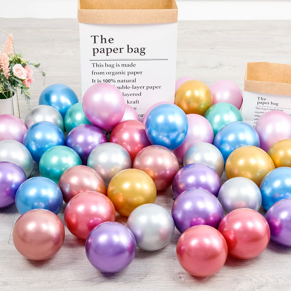 10Pcs 20pcs 5inch Gold Silver Purple Green Blue Metal Balloon Wedding Balloons Happy Birthday Latex Metal Chrome Ballon Decor