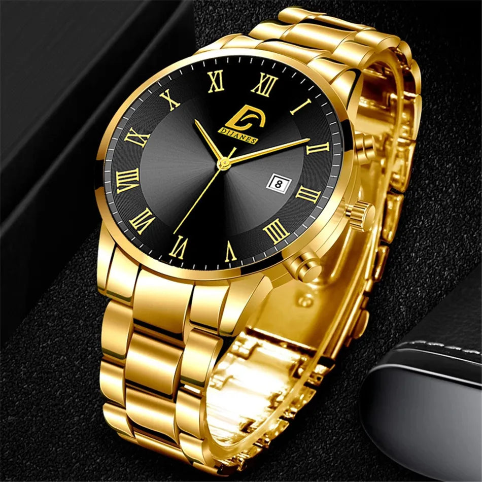 2023 Fashion Mens Gold Stainless Steel Watches Luxury Minimalist Quartz Wrist Watch Men Business Casual Watch relogio masculino