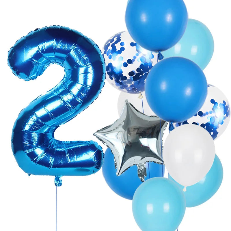 12pcs First Birthday Girl Boy Party Balloons Pink Number Baloon Birthday Decoration Kids 1 2 3 4 5 6 7 8 9 Years Party Supplies