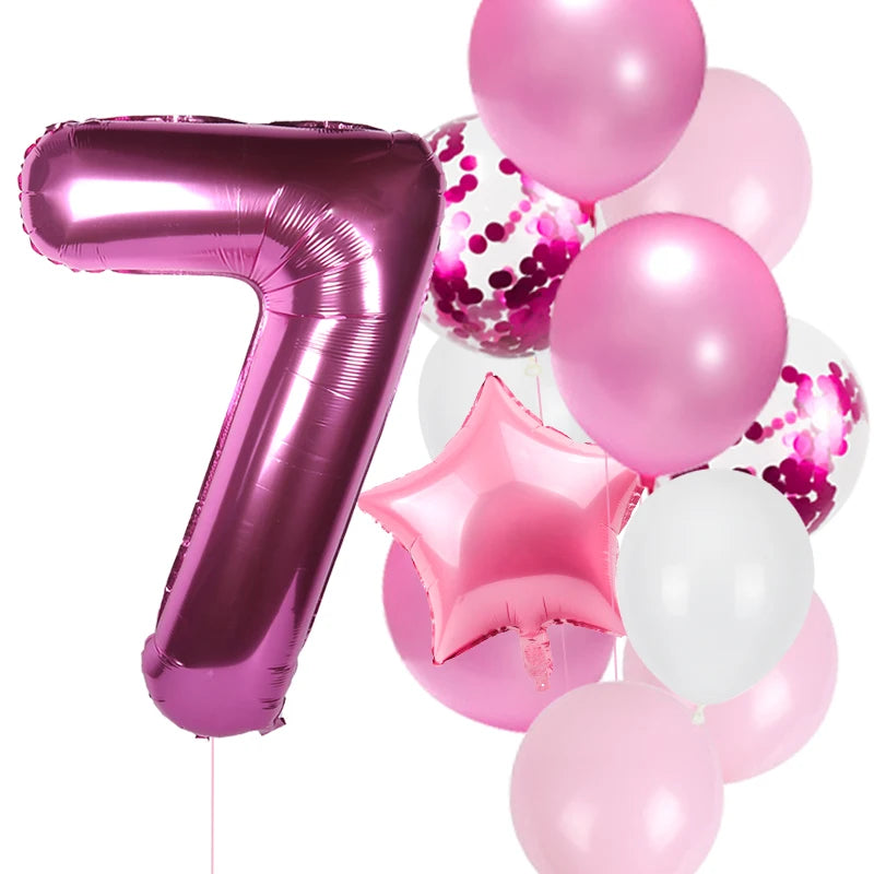 12pcs First Birthday Girl Boy Party Balloons Pink Number Baloon Birthday Decoration Kids 1 2 3 4 5 6 7 8 9 Years Party Supplies
