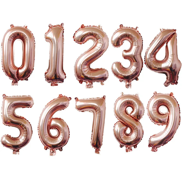 16 32 Inch Foil Number Balloons Wedding Happy Birthday Party Decorations Rose Gold Digital Globos Balloon Baby Shower Supplies