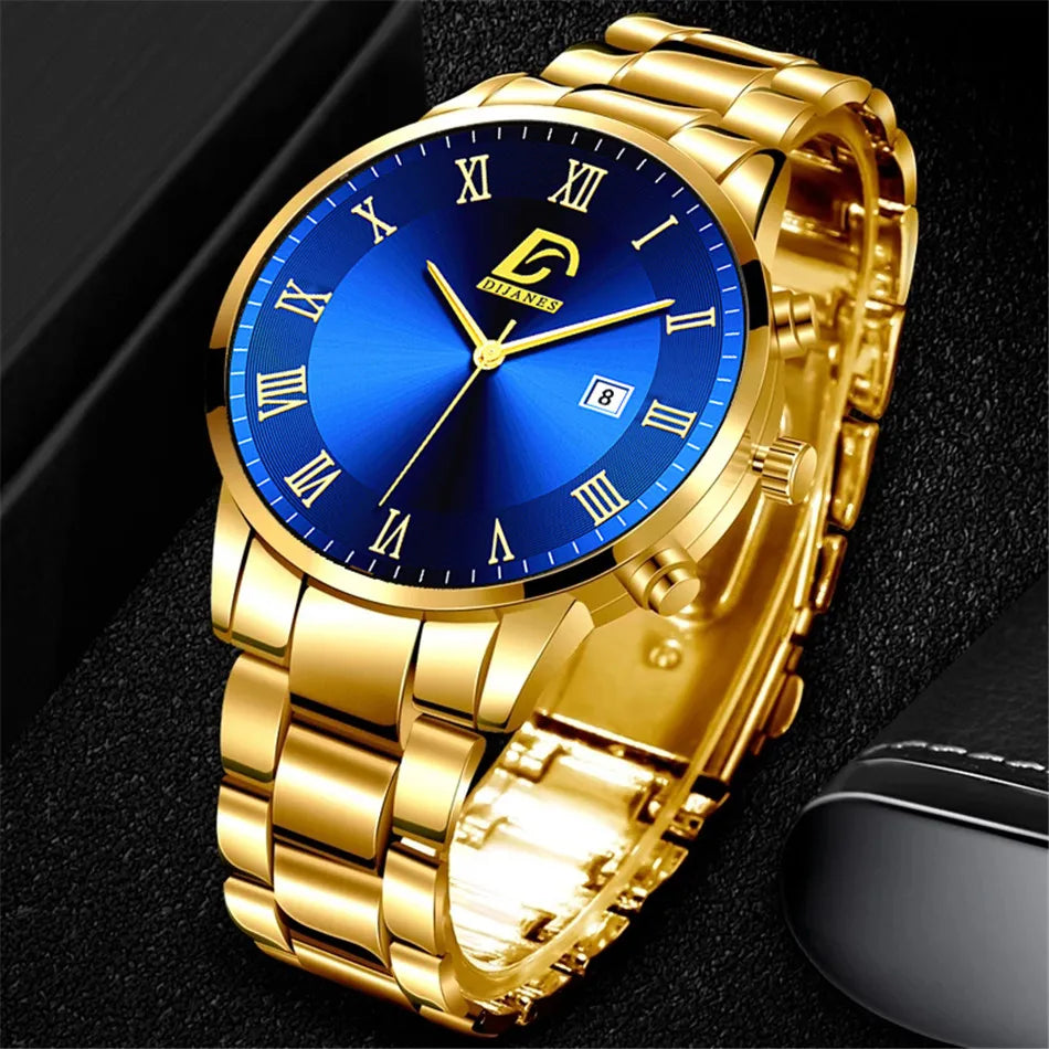 2023 Fashion Mens Gold Stainless Steel Watches Luxury Minimalist Quartz Wrist Watch Men Business Casual Watch relogio masculino