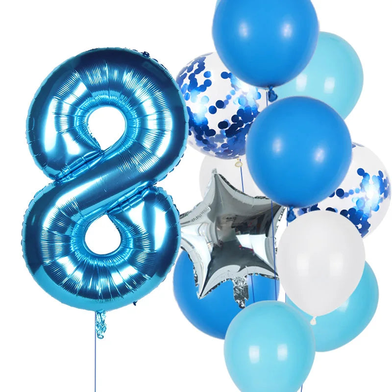 12pcs First Birthday Girl Boy Party Balloons Pink Number Baloon Birthday Decoration Kids 1 2 3 4 5 6 7 8 9 Years Party Supplies