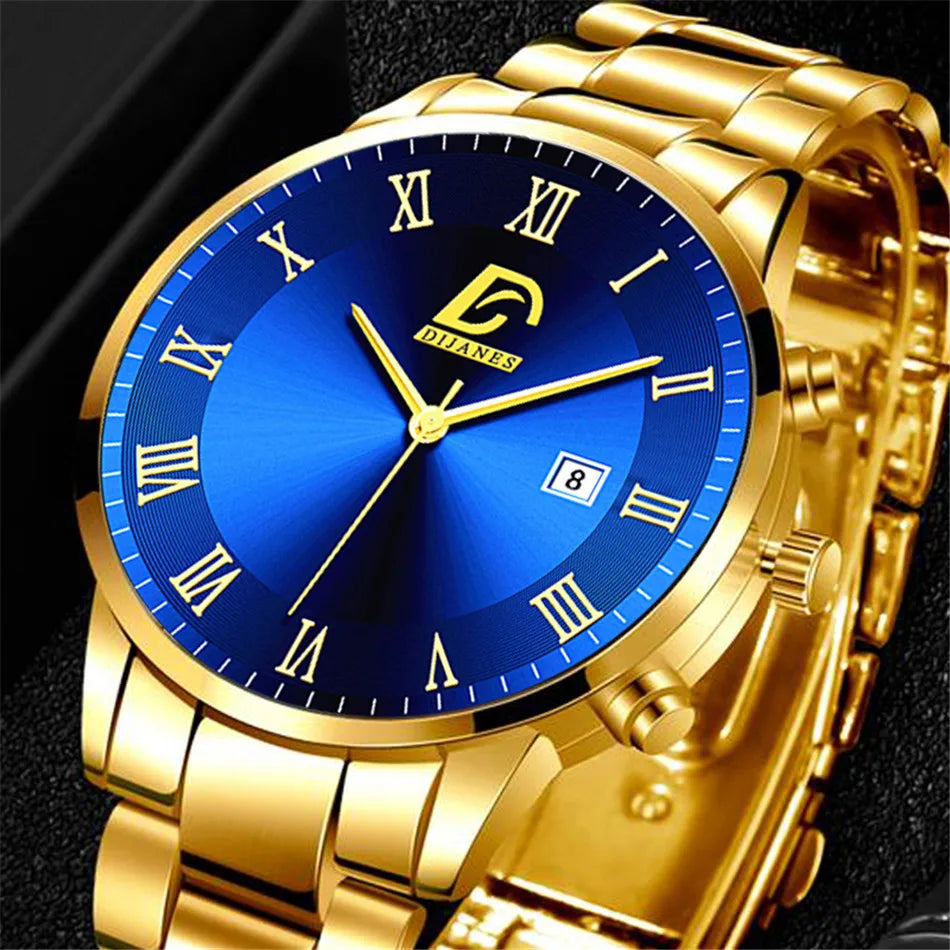 2023 Fashion Mens Gold Stainless Steel Watches Luxury Minimalist Quartz Wrist Watch Men Business Casual Watch relogio masculino