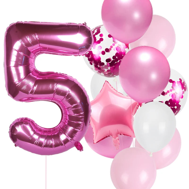 12pcs First Birthday Girl Boy Party Balloons Pink Number Baloon Birthday Decoration Kids 1 2 3 4 5 6 7 8 9 Years Party Supplies