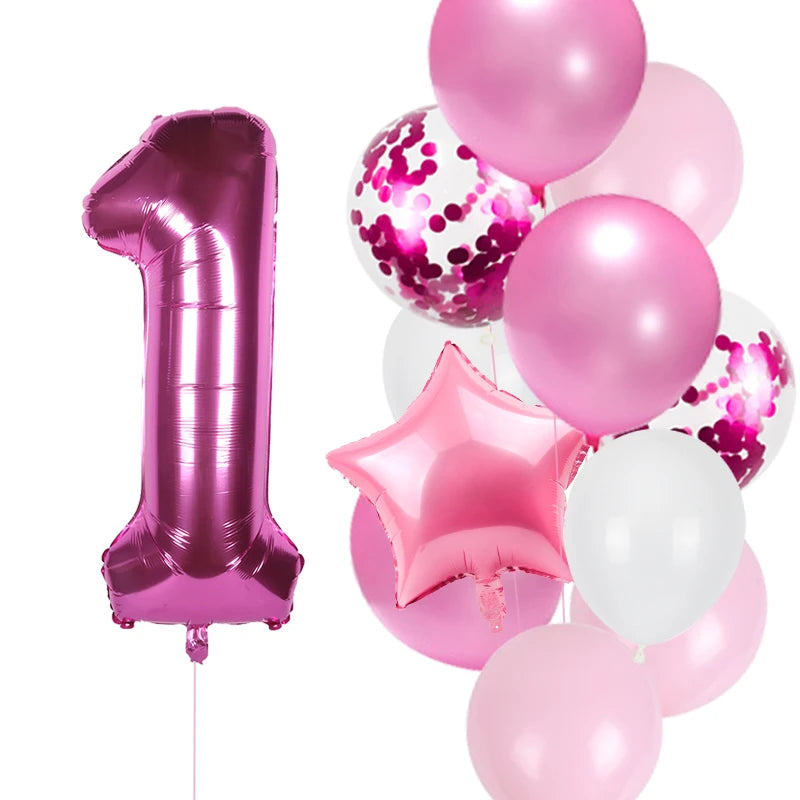 12pcs First Birthday Girl Boy Party Balloons Pink Number Baloon Birthday Decoration Kids 1 2 3 4 5 6 7 8 9 Years Party Supplies