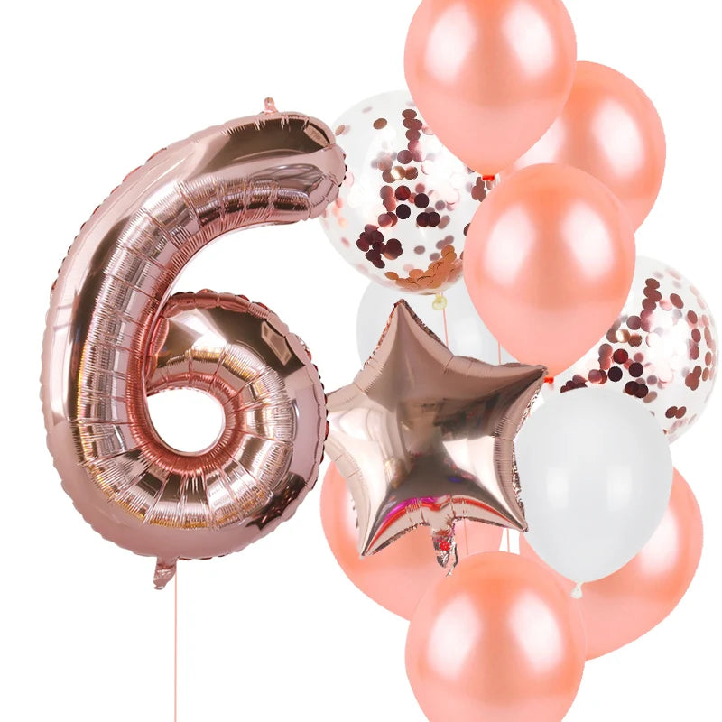 12pcs First Birthday Girl Boy Party Balloons Pink Number Baloon Birthday Decoration Kids 1 2 3 4 5 6 7 8 9 Years Party Supplies