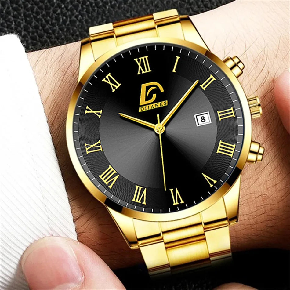 2023 Fashion Mens Gold Stainless Steel Watches Luxury Minimalist Quartz Wrist Watch Men Business Casual Watch relogio masculino