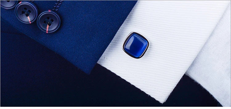 SAVOYSHI Luxury Blue Opal Stone Cufflinks for Mens women Shirt Accessories High Quality Square Cuffling Custom Jewelry Gift