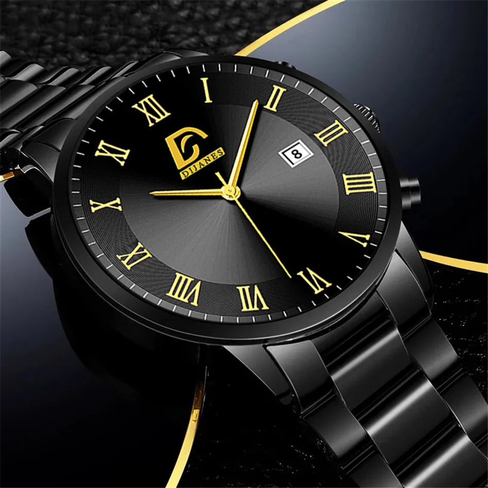 2023 Fashion Mens Gold Stainless Steel Watches Luxury Minimalist Quartz Wrist Watch Men Business Casual Watch relogio masculino