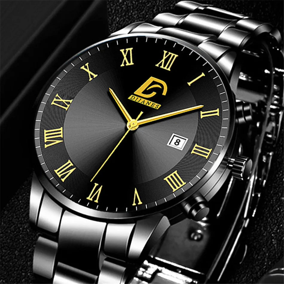 2023 Fashion Mens Gold Stainless Steel Watches Luxury Minimalist Quartz Wrist Watch Men Business Casual Watch relogio masculino